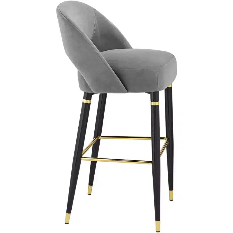 Studio 55D Simone Tabouret de bar noir mat 31 1/2 po de haut moderne Coussin en velours gris foncé avec dossier Repose-pieds pour îlot de cuisine à hauteur de comptoir