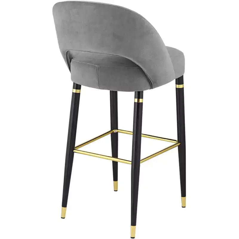 Studio 55D Simone Tabouret de bar noir mat 31 1/2 po de haut moderne Coussin en velours gris foncé avec dossier Repose-pieds pour îlot de cuisine à hauteur de comptoir