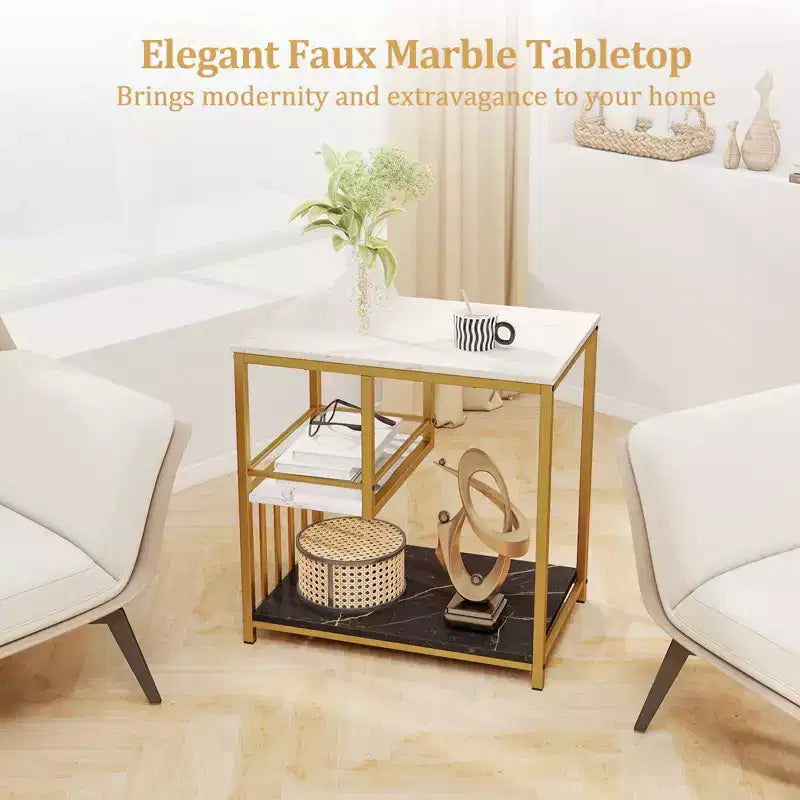 Table d'appoint de canapé Costway à 3 niveaux avec étagère de rangement ouverte Buffet moderne pour salon