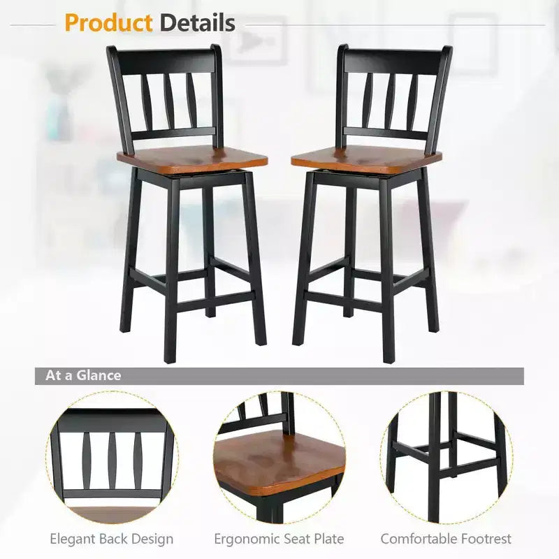 Lot de 2 tabourets de bar Costway, pivotants, hauteur de comptoir 62,2 cm avec repose-pieds