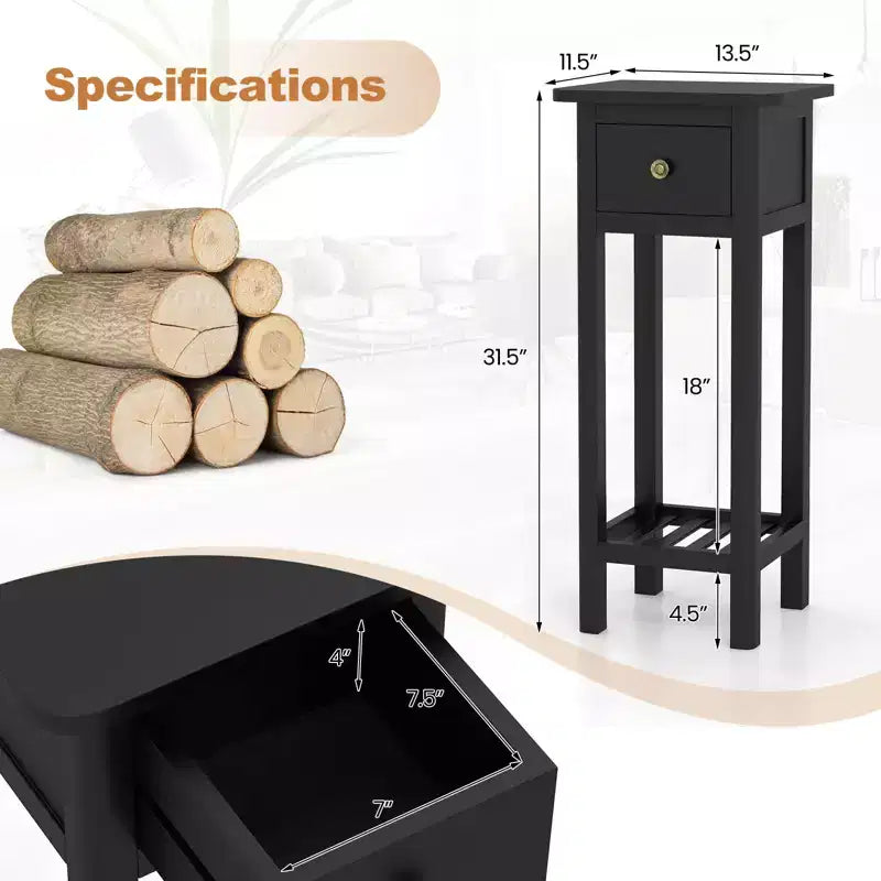 Table d'appoint Costway en bois massif avec tiroir et étagère ouverte pour salon