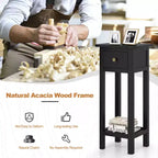Table d'appoint Costway en bois massif avec tiroir et étagère ouverte pour salon
