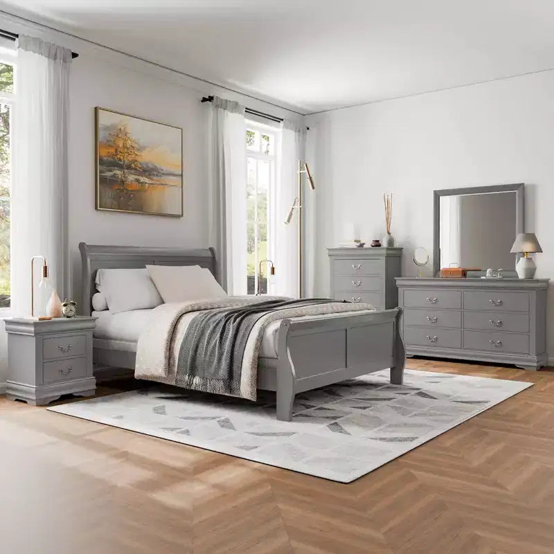 Ensemble de chambre 6 pièces lit traîneau argenté – HOMES: Inside + Out