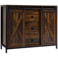 HOMCOM Industrial Farmhouse Buffet Cabinet, Kitchen Sideboard with Sliding Barn Doors, 3 Drawers and Adjustable Shelves for Living Room, Rustic Brown