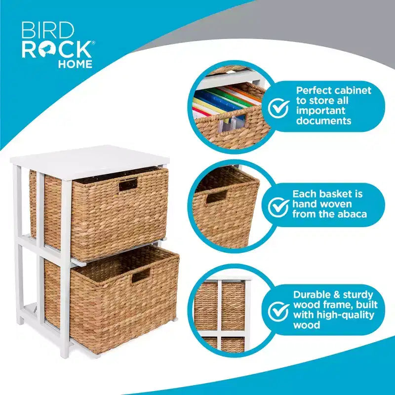 BirdRock Home Meuble de rangement à 2 niveaux en jonc de mer – Naturel