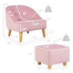 Costway Canapé-Fauteuil pour Enfants avec Ottoman, Canapé Simple pour Tout-Petit Rembourré en Velours Gris/Rose