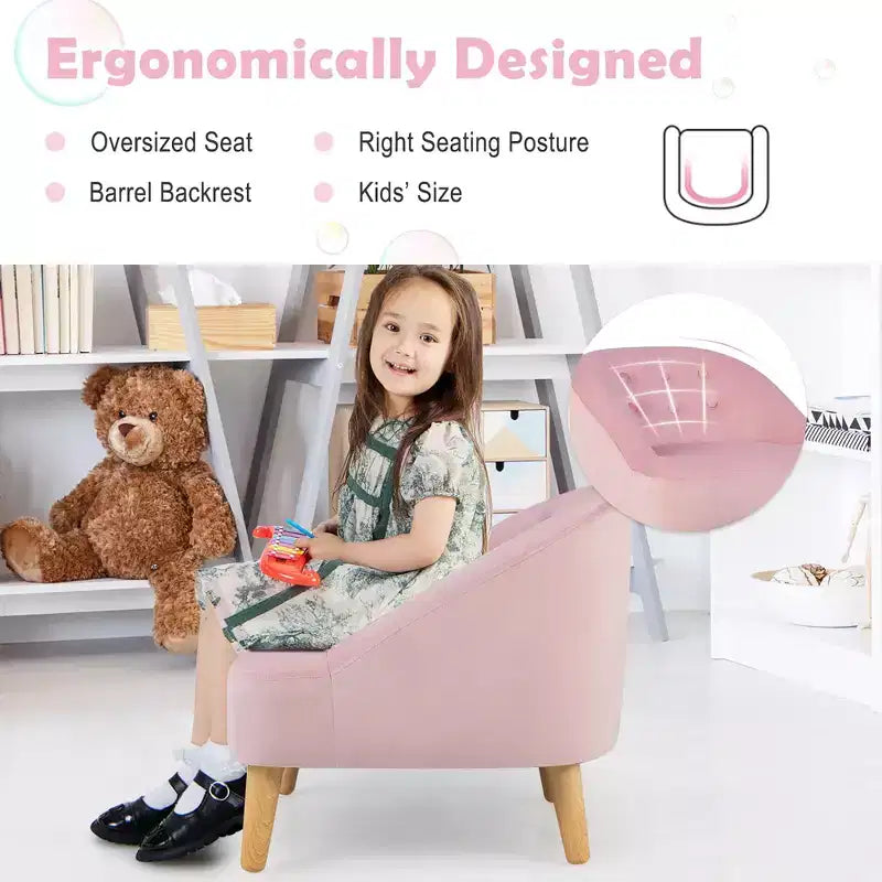 Costway Canapé-Fauteuil pour Enfants avec Ottoman, Canapé Simple pour Tout-Petit Rembourré en Velours Gris/Rose