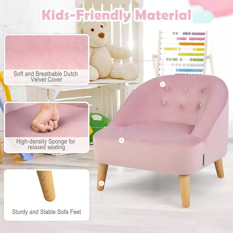 Costway Canapé-Fauteuil pour Enfants avec Ottoman, Canapé Simple pour Tout-Petit Rembourré en Velours Gris/Rose