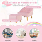 Costway Canapé-Fauteuil pour Enfants avec Ottoman, Canapé Simple pour Tout-Petit Rembourré en Velours Gris/Rose