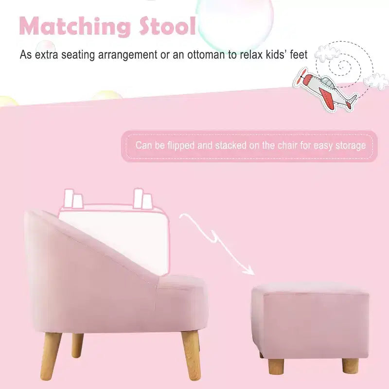 Costway Canapé-Fauteuil pour Enfants avec Ottoman, Canapé Simple pour Tout-Petit Rembourré en Velours Gris/Rose