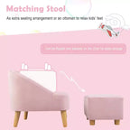Costway Canapé-Fauteuil pour Enfants avec Ottoman, Canapé Simple pour Tout-Petit Rembourré en Velours Gris/Rose