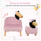 Costway Canapé-Fauteuil pour Enfants avec Ottoman, Canapé Simple pour Tout-Petit Rembourré en Velours Gris/Rose