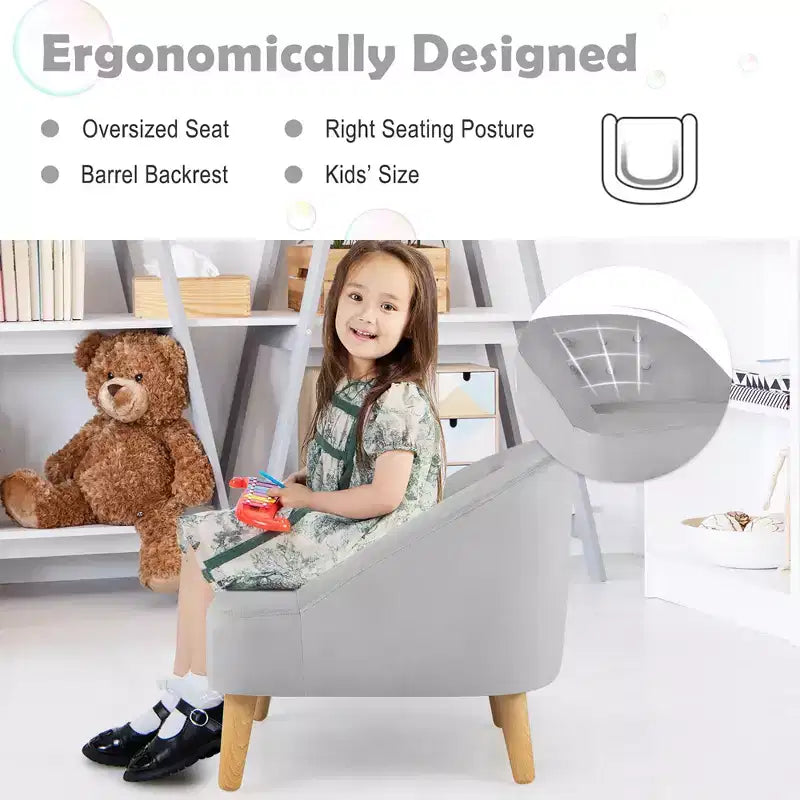 Costway Canapé-Fauteuil pour Enfants avec Ottoman, Canapé Simple pour Tout-Petit Rembourré en Velours Gris/Rose