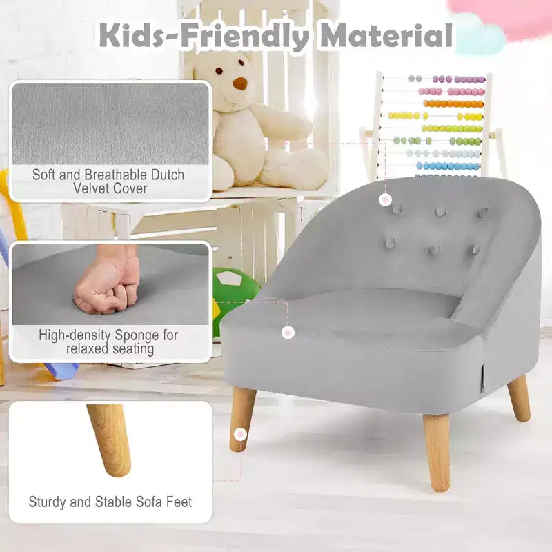 Costway Canapé-Fauteuil pour Enfants avec Ottoman, Canapé Simple pour Tout-Petit Rembourré en Velours Gris/Rose