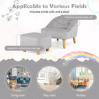 Costway Canapé-Fauteuil pour Enfants avec Ottoman, Canapé Simple pour Tout-Petit Rembourré en Velours Gris/Rose
