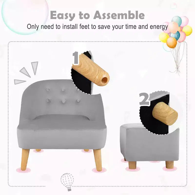 Costway Canapé-Fauteuil pour Enfants avec Ottoman, Canapé Simple pour Tout-Petit Rembourré en Velours Gris/Rose