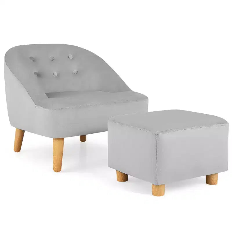 Costway Kids Sofa Chair w/ Ottoman Toddler Single Sofa Velvet Upholstered Couch Grey\Pink