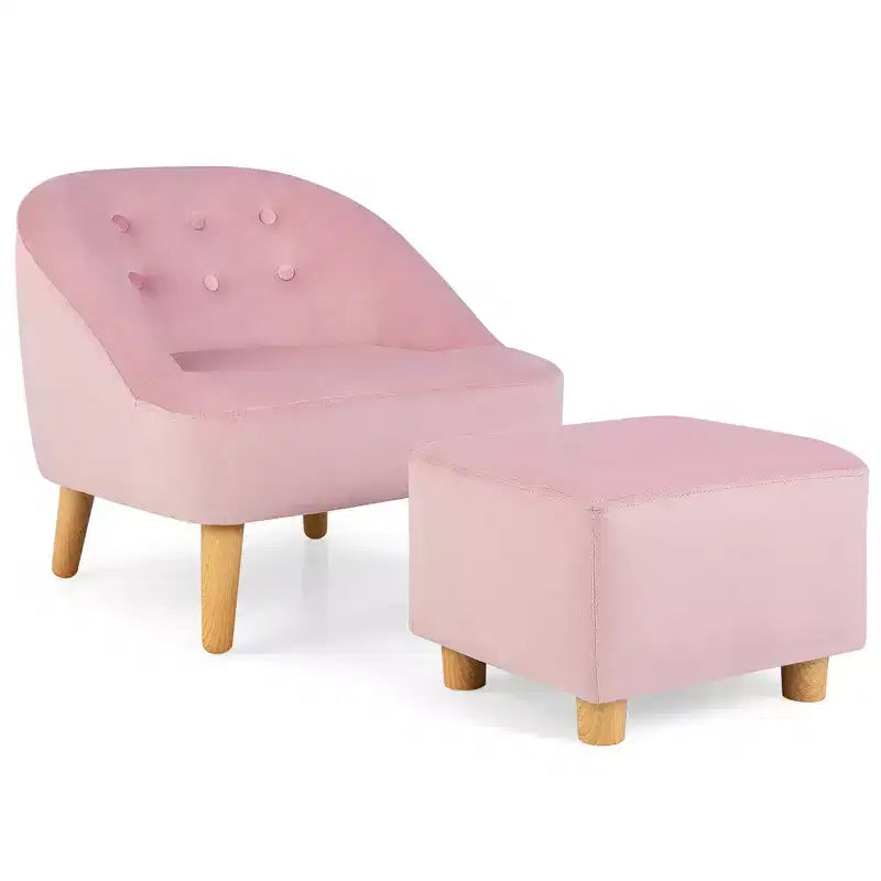 Costway Canapé-Fauteuil pour Enfants avec Ottoman, Canapé Simple pour Tout-Petit Rembourré en Velours Gris/Rose