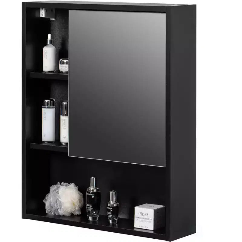Basicwise Wall Mount Bathroom Mirrored Storage Cabinet with Open Shelf | 2 Adjustable Shelves Medicine Organizer Storage Furniture