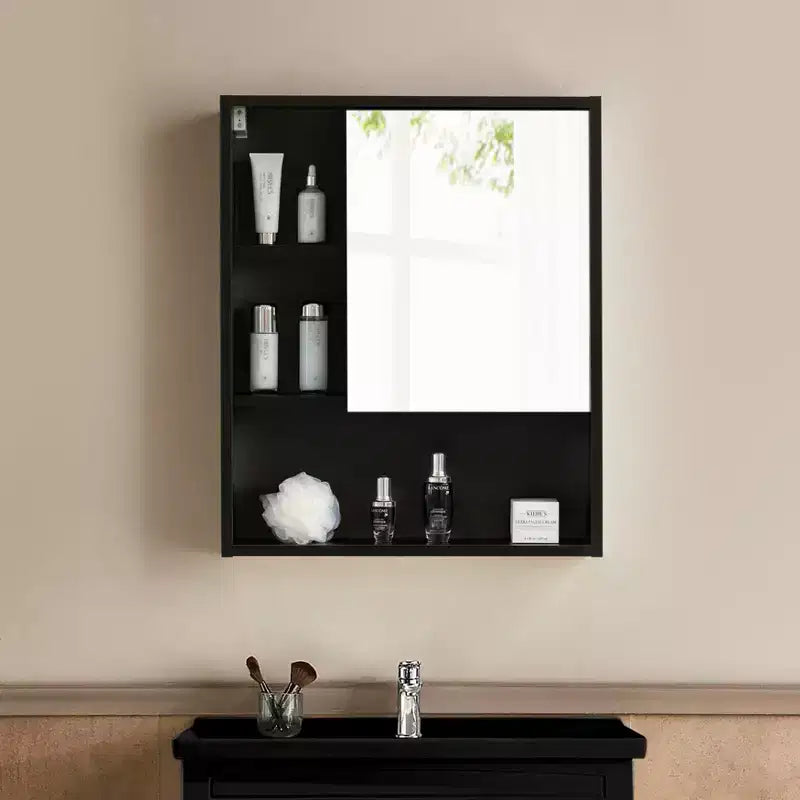Meuble de rangement mural Basicwise pour salle de bain avec miroir et étagère ouverte | Meuble de rangement à pharmacie avec 2 étagères réglables