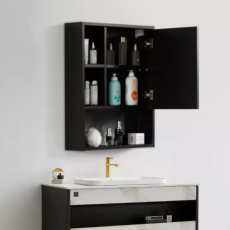 Meuble de rangement mural Basicwise pour salle de bain avec miroir et étagère ouverte | Meuble de rangement à pharmacie avec 2 étagères réglables