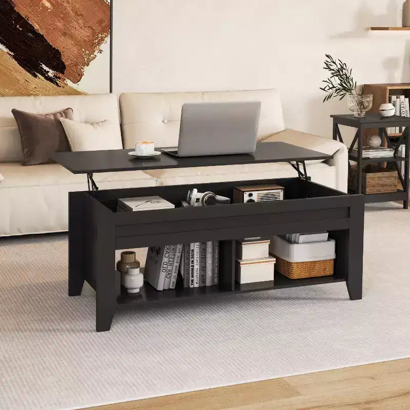 Table basse relevable Yaheetech avec rangement et 2 étagères ouvertes pour salon, salle de réception, bureau
