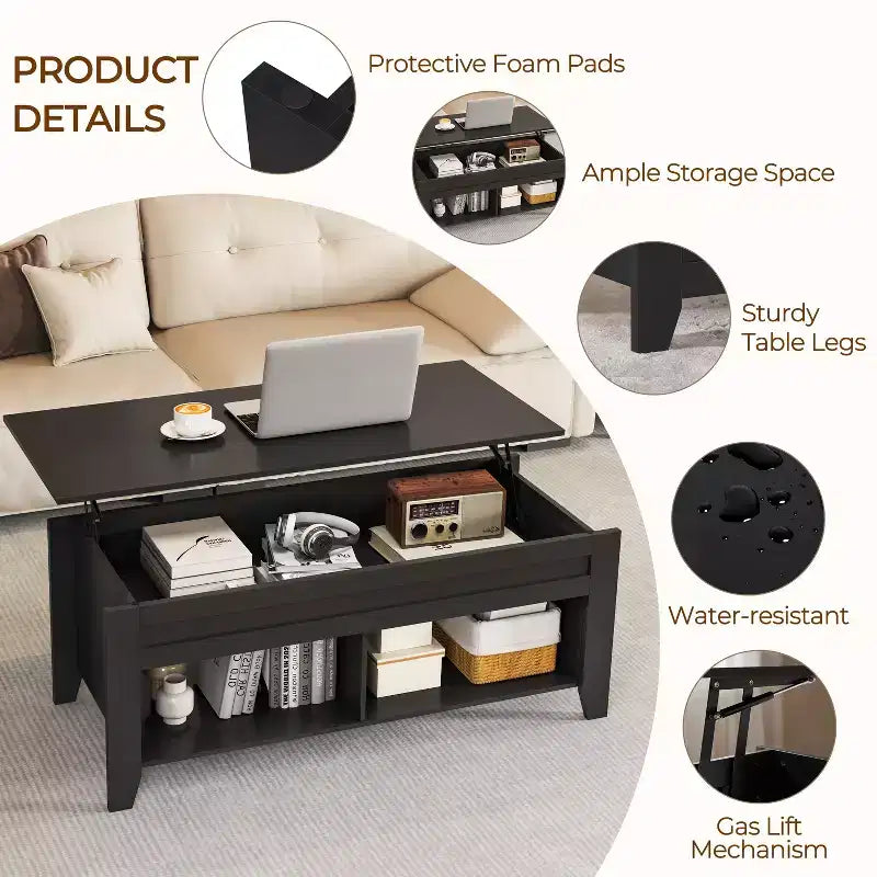 Table basse relevable Yaheetech avec rangement et 2 étagères ouvertes pour salon, salle de réception, bureau