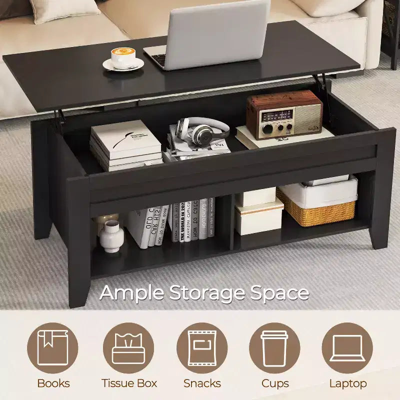 Table basse relevable Yaheetech avec rangement et 2 étagères ouvertes pour salon, salle de réception, bureau
