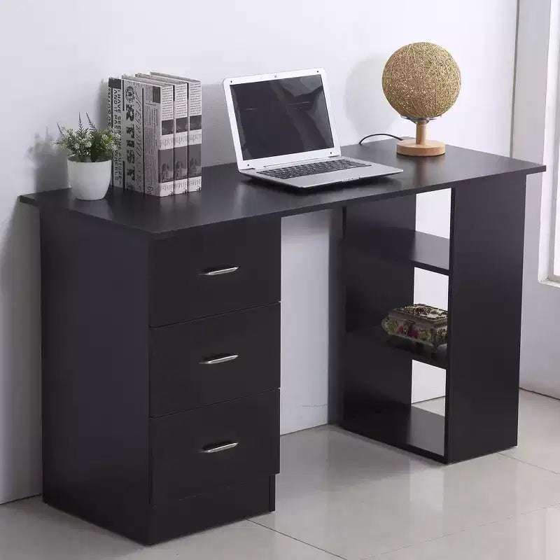 HOMCOM Bureau d'ordinateur moderne 47" pour la maison et le bureau, combo bibliothèque, table d'écriture, poste de travail avec 3 tiroirs et étagère de rangement - Blanc