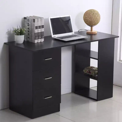 47 Meubles de Bureau Contemporains Étagère Bureau Ordinateur Table d'Écriture avec 3 Tiroirs et Étagère de Rangement - Blanc
