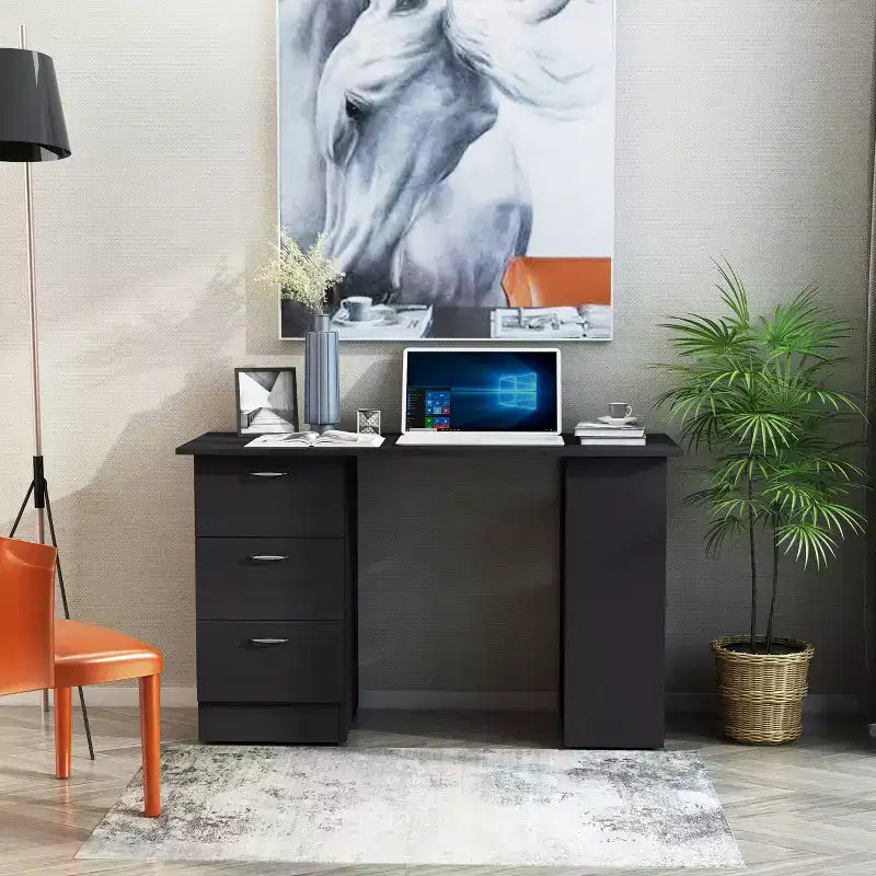 HOMCOM Bureau d'ordinateur moderne 47" pour la maison et le bureau, combo bibliothèque, table d'écriture, poste de travail avec 3 tiroirs et étagère de rangement - Blanc