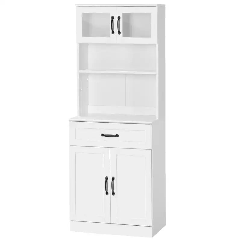 HOMCOM Meuble de cuisine autoportant de 161,3 cm, buffet à 4 portes avec huche, meuble de rangement pour bar à café avec étagères réglables, blanc