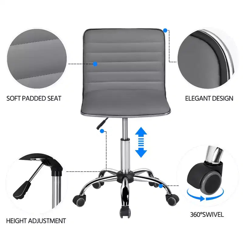 Chaise de bureau Yaheetech sans accoudoirs en similicuir avec roulettes