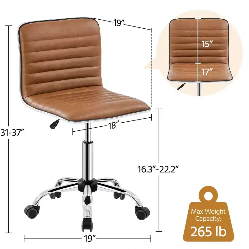 Chaise de bureau Yaheetech sans accoudoirs en similicuir avec roulettes