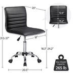 Chaise de bureau Yaheetech sans accoudoirs en similicuir avec roulettes