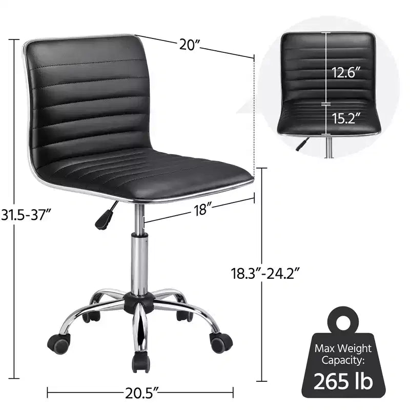 Chaise de bureau Yaheetech sans accoudoirs en similicuir avec roulettes