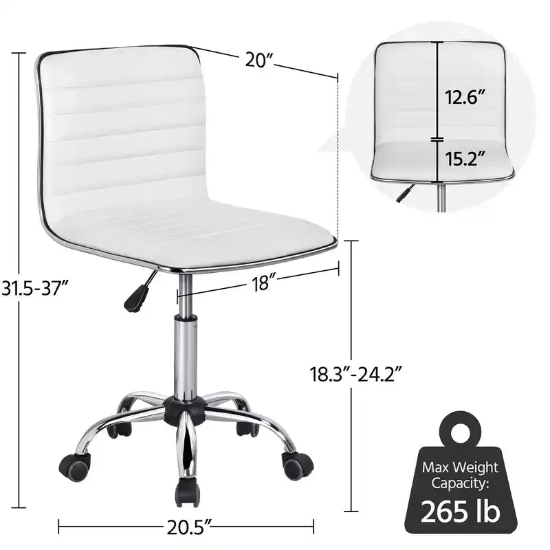 Chaise de bureau Yaheetech sans accoudoirs en similicuir avec roulettes