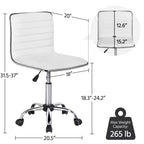 Chaise de bureau Yaheetech sans accoudoirs en similicuir avec roulettes