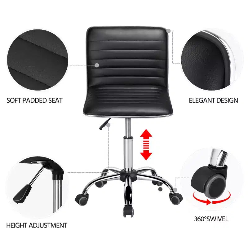 Chaise de bureau Yaheetech sans accoudoirs en similicuir avec roulettes